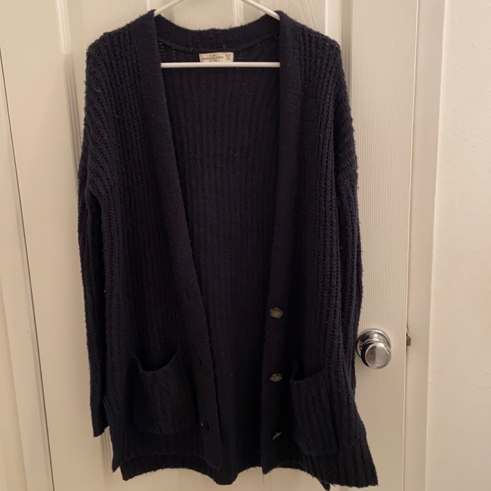 Blue knit cardigan sweater